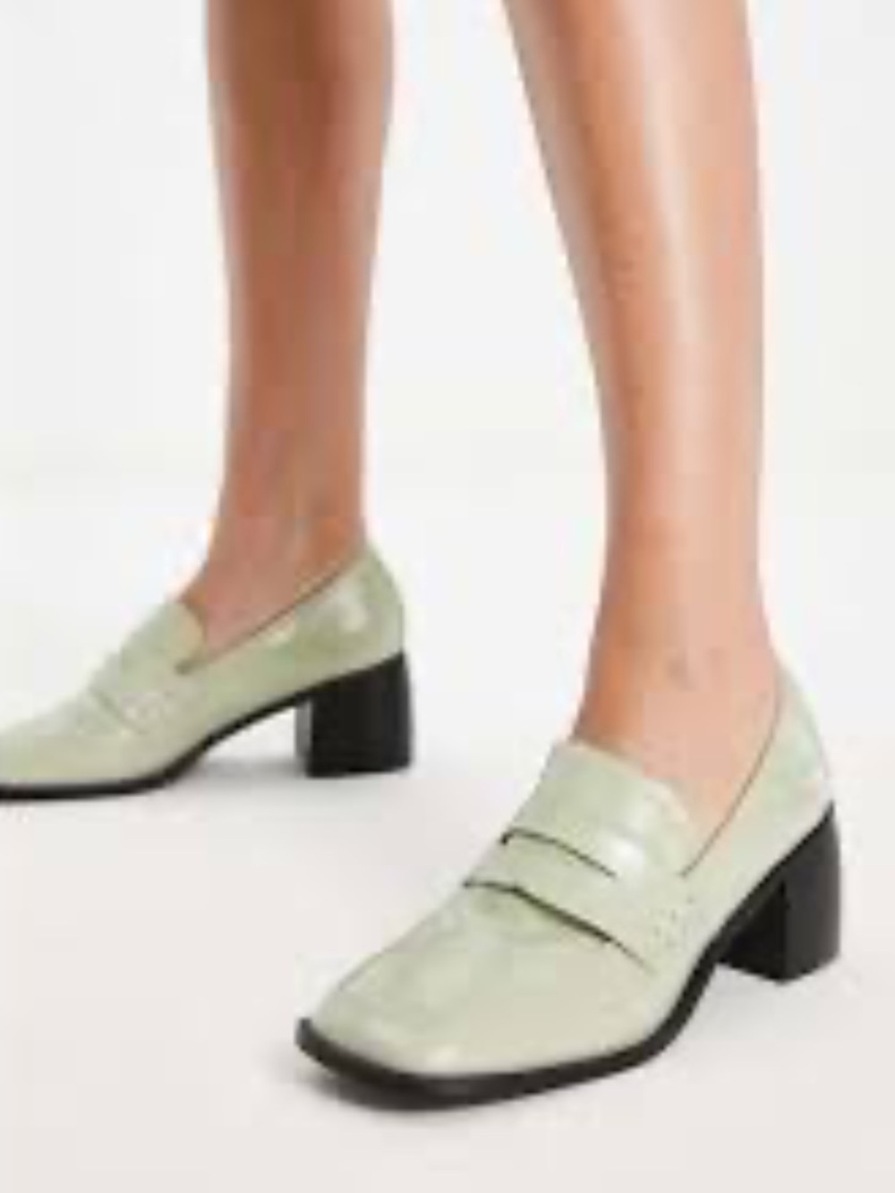 Chunky Heel Loafer in Pale Green